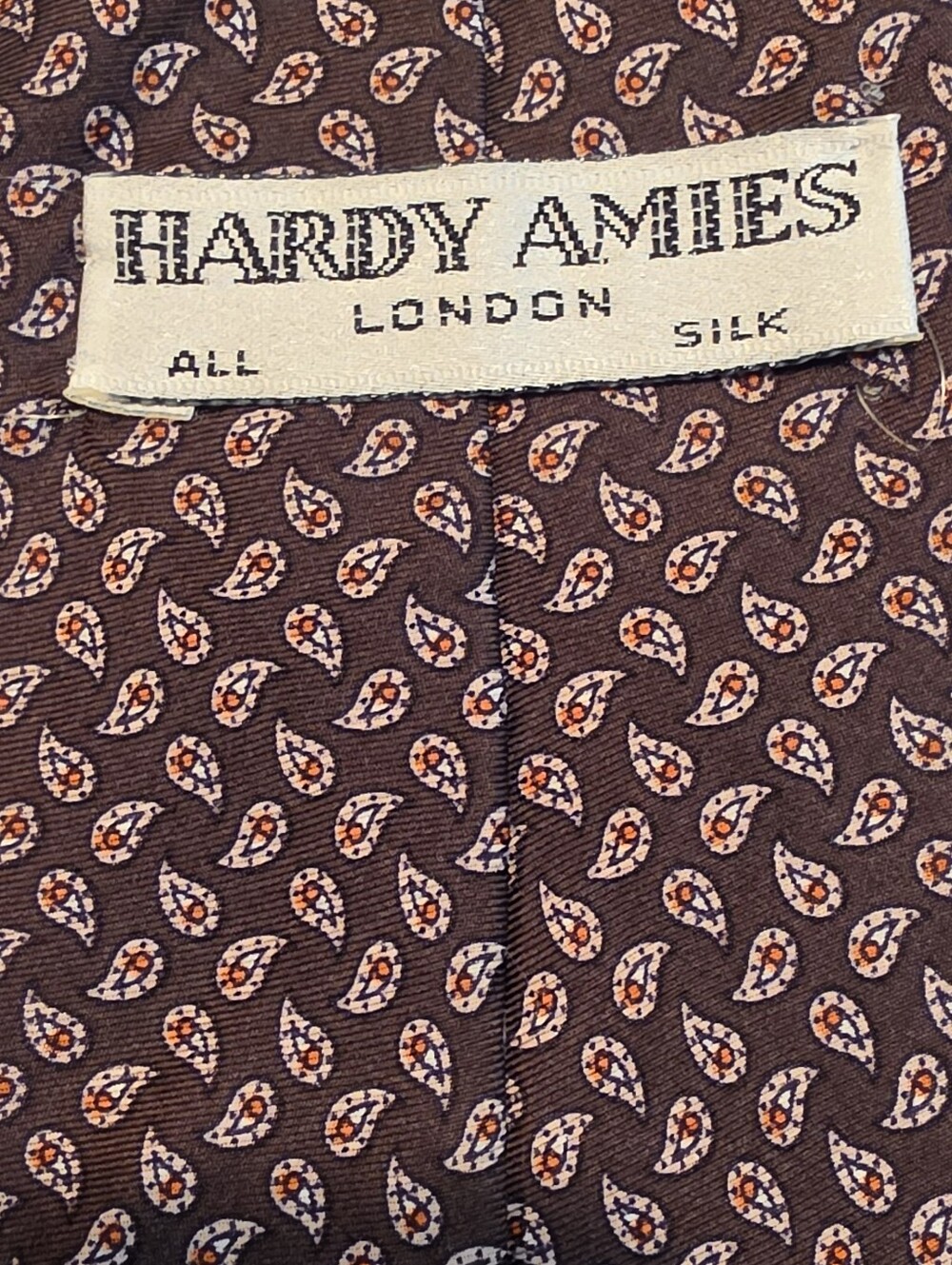 Hardy Amies Brown Tie with Cream & Orange Paisley